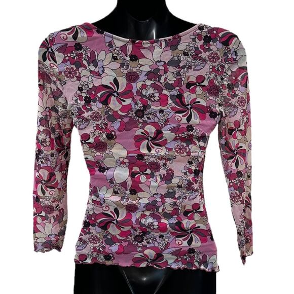 Y2k Bisou Bisou Psychedelic Floral Scoop Neck Blouse - Picture 5 of 6